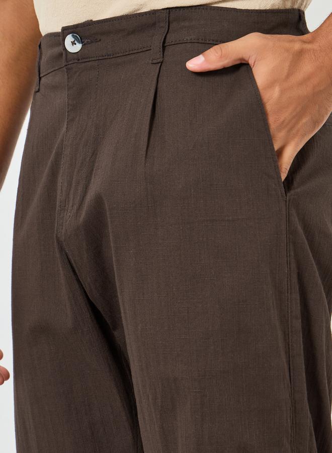 Styli Men Brown Pleated Tapered Linen Trousers - Image 2